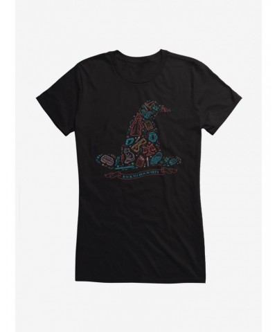Harry Potter Sorting Hat Cute Sketches Logo Girls T-Shirt $8.57 Merchandises